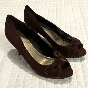 XAppeal Brown Suede Peep Toe Pumps